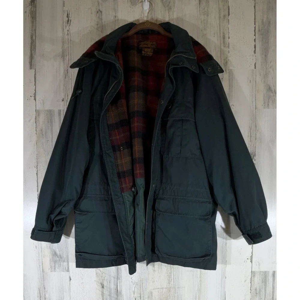 Eddie Bauer Wool Lined Mountain Parka Large Green Hooded Barn Coat Chore Jacket
